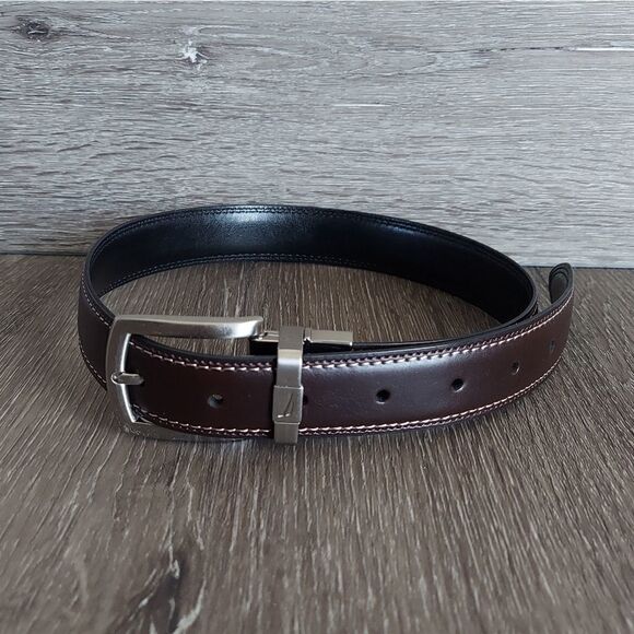 Nautica Kid's Reversible Belt Black Brown Silver Buckle Double Stitch 22 - Picture 1 of 9